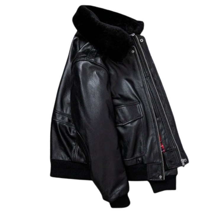 Jaqueta de Couro Air Force Gola de Lã