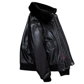 Jaqueta de Couro Air Force Gola de Lã