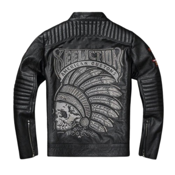 Jaqueta de Couro Bordada American Customs