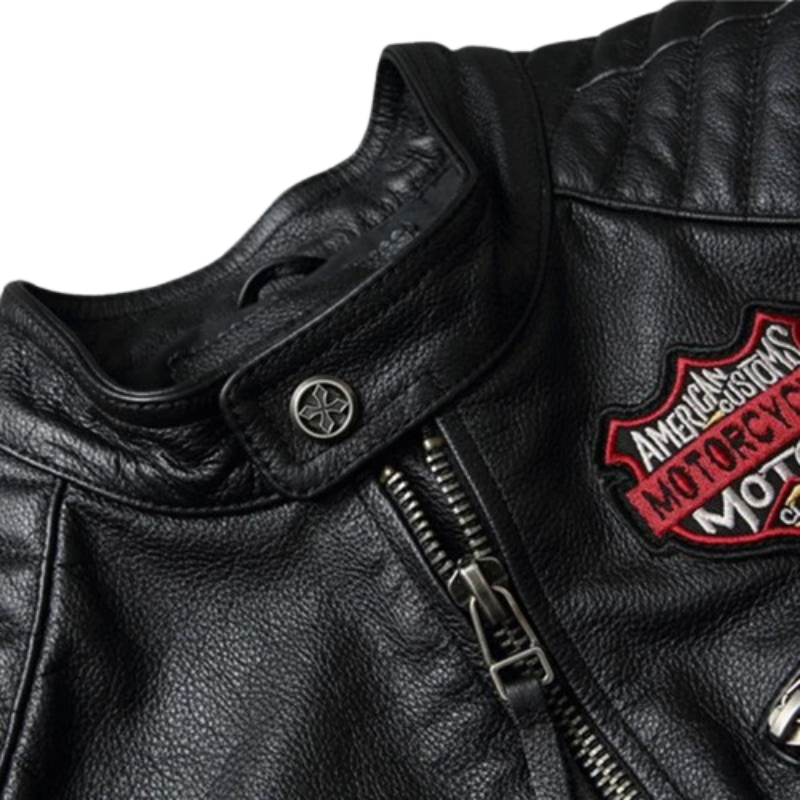Jaqueta de Couro Bordada American Customs