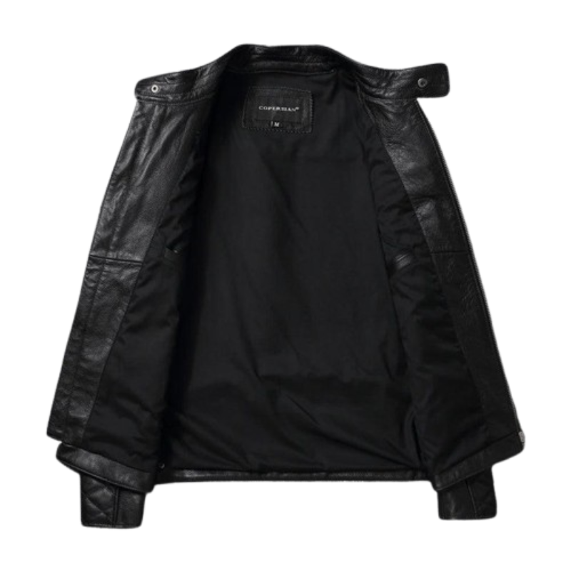 Jaqueta de Couro Preta Classica Masculina Rocktude - Lateral