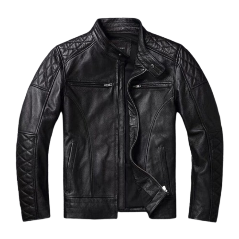 Jaqueta de Couro Preta Classica Masculina Rocktude - Frente