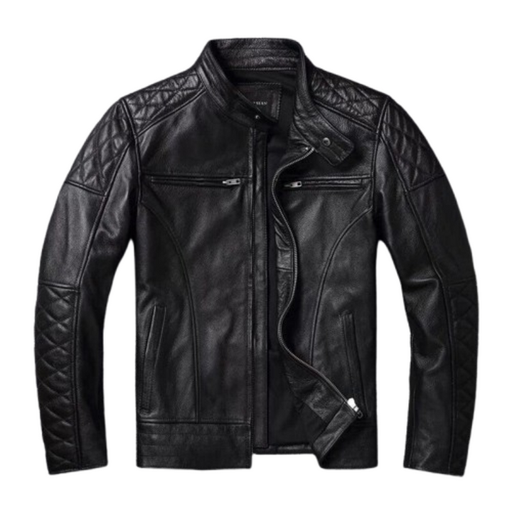 Jaqueta de Couro Preta Classica Masculina Rocktude - Frente