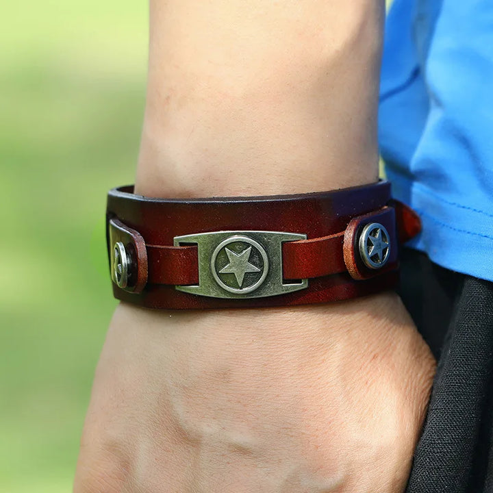 Pulseira Bracelete Couro Star