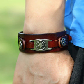 Pulseira Bracelete Couro Star