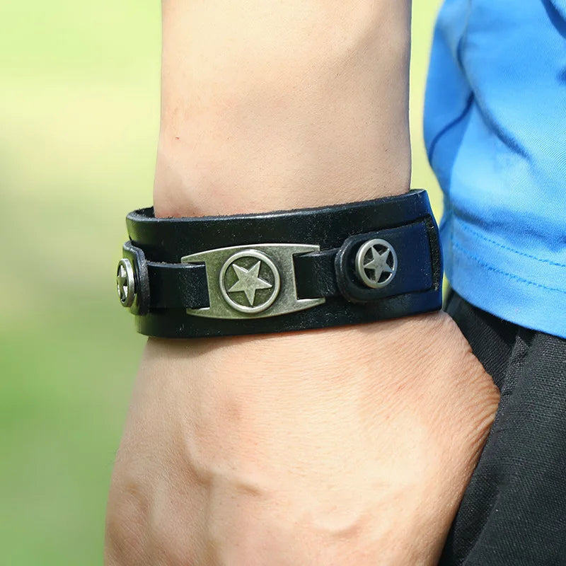 Pulseira Bracelete Couro Star | Rocktude