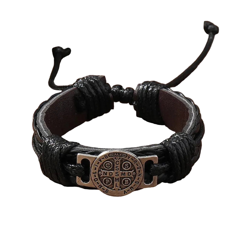 Pulseira Bracelete São bento de Couro