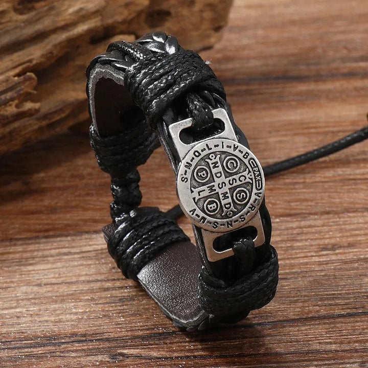 Pulseira Bracelete São bento de Couro