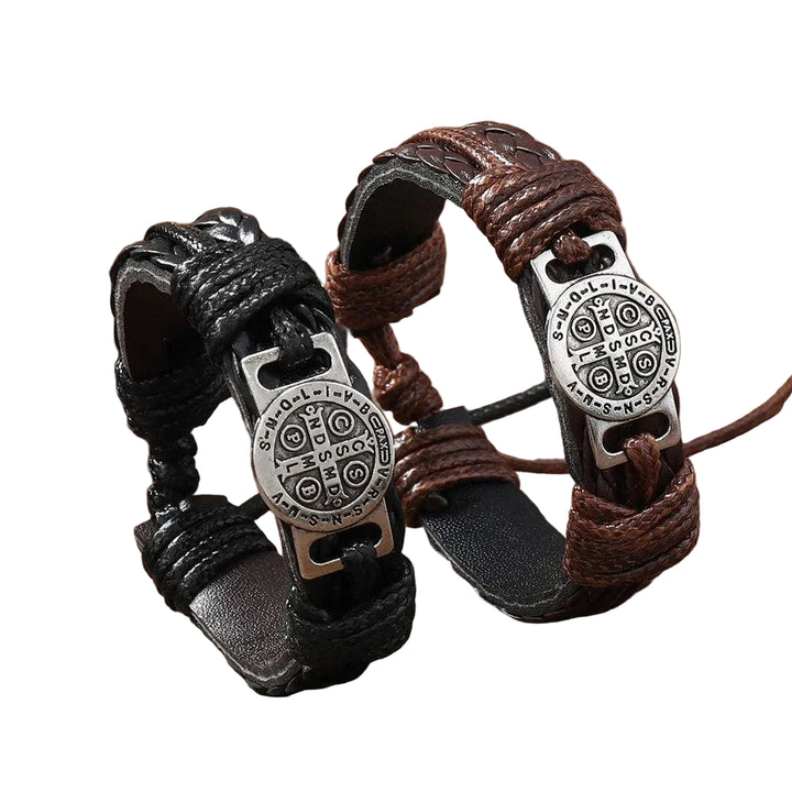 Pulseira Bracelete São bento de Couro