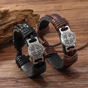 Pulseira Bracelete São bento de Couro