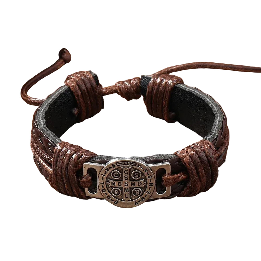 Pulseira Bracelete São bento de Couro