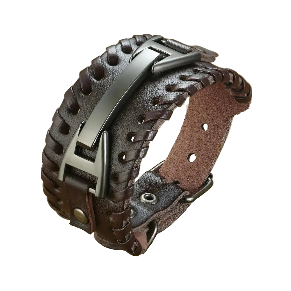 Pulseira Bracelete de Couro Punk - Rocktude