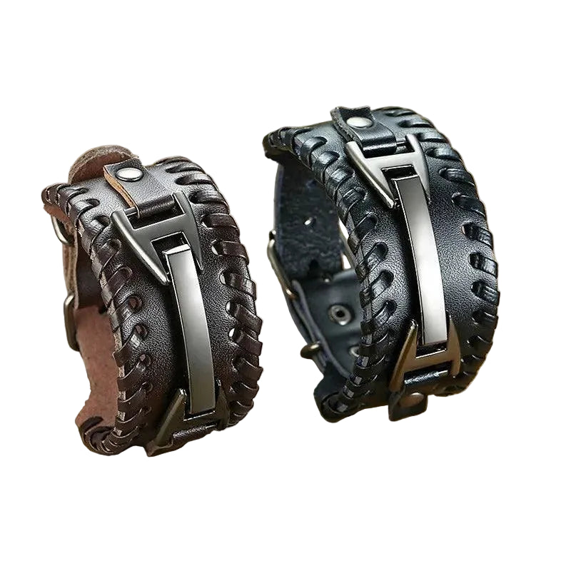 Pulseira Bracelete de Couro Punk - Rocktude