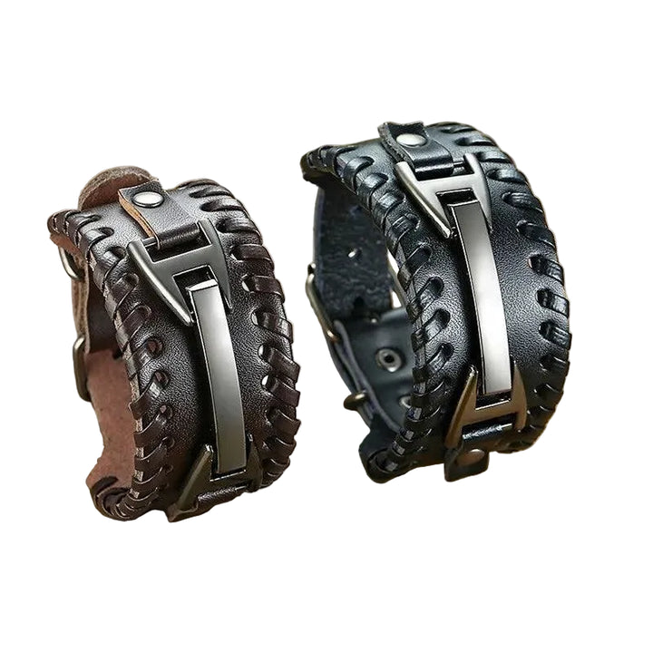 Pulseira Bracelete de Couro Punk - Rocktude