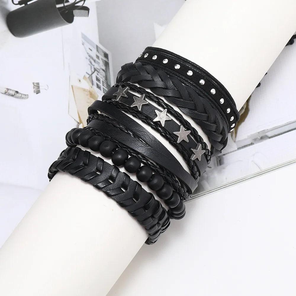 Pulseira Bracelete de Couro Pop Star 6 Peças - Rocktude