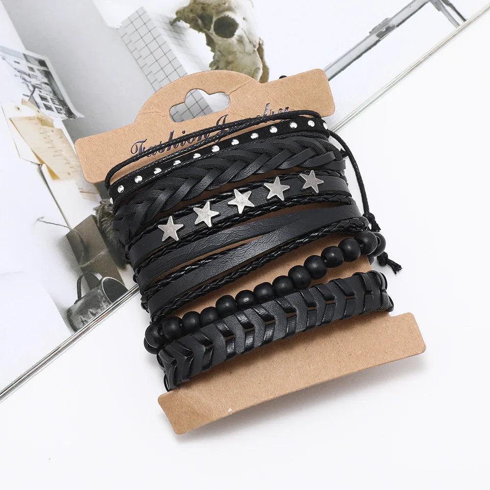 Pulseira Bracelete de Couro Pop Star 6 Peças - Rocktude