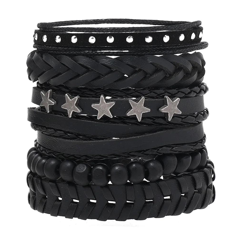 Pulseira Bracelete de Couro Pop Star 6 Peças - Rocktude