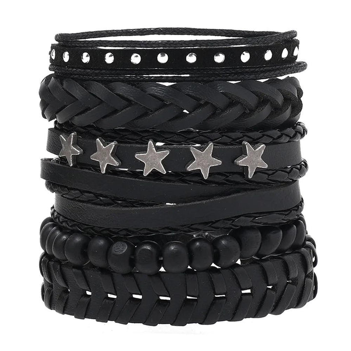 Pulseira Bracelete de Couro Pop Star 6 Peças - Rocktude