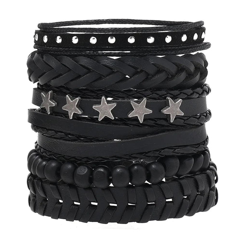 Pulseira Bracelete de Couro Pop Star 6 Peças - Rocktude