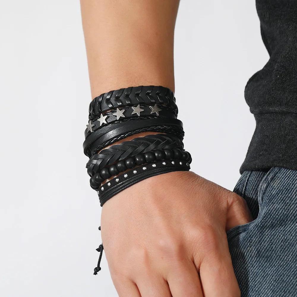 Pulseira Bracelete de Couro Pop Star 6 Peças - Rocktude