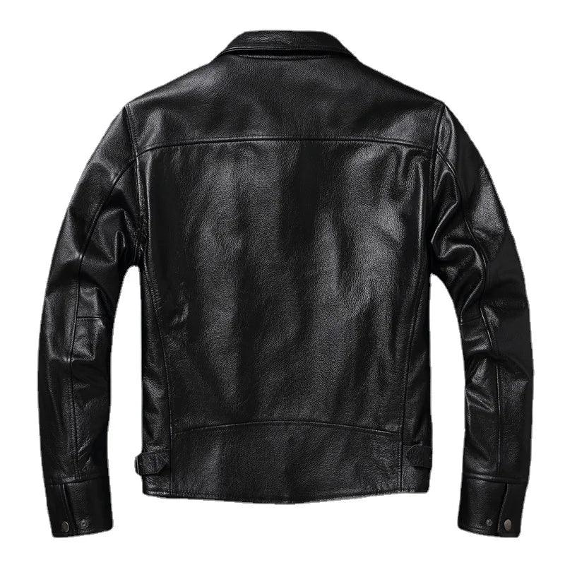 Jaqueta de Couro Lisa Masculina Preta Rocktude - Costas