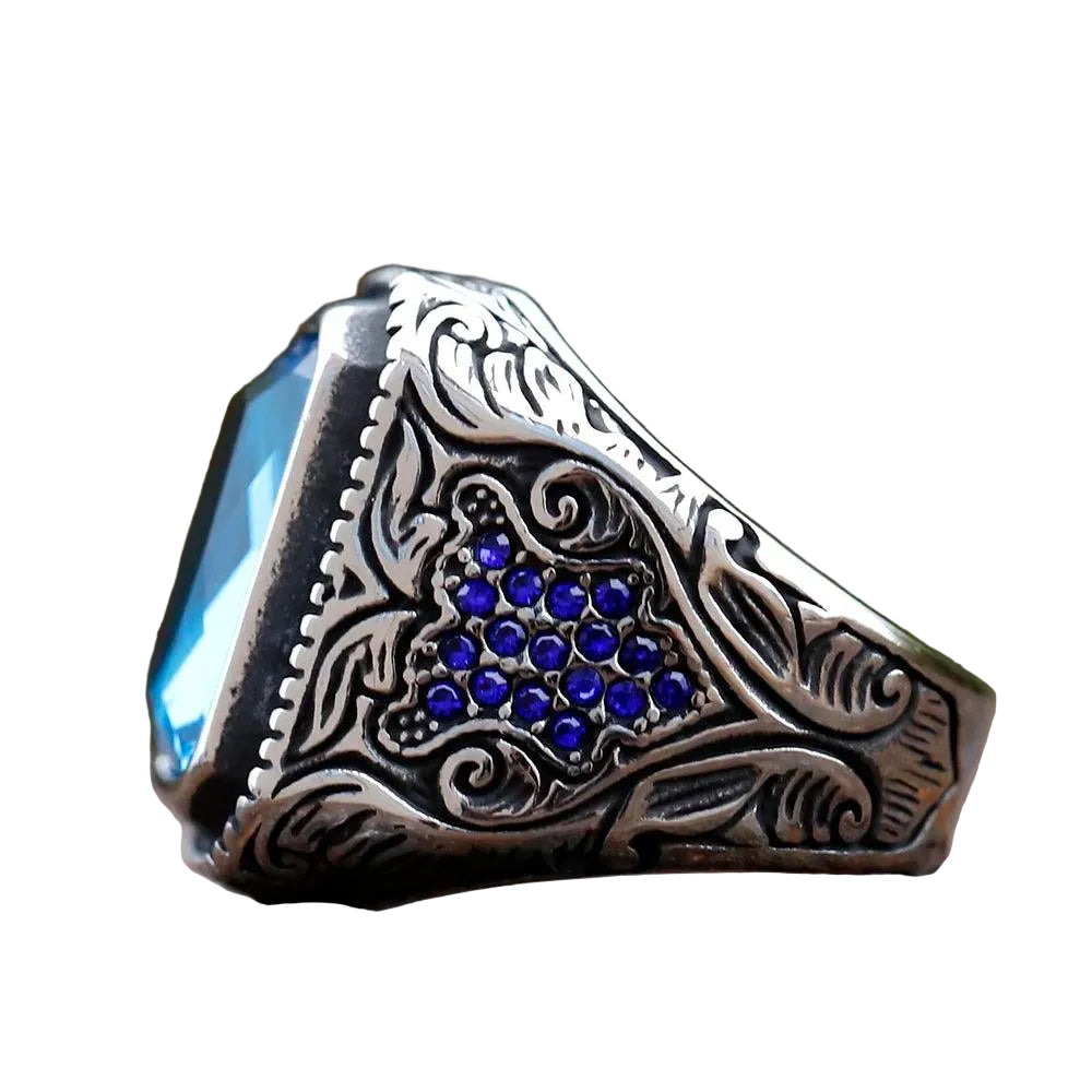 Anel Prata Thin Pedra Azul Turca - Rocktude