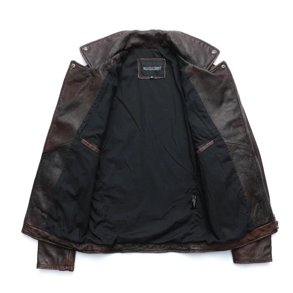 Jaqueta de Couro Legitimo Ferrugem Masculina Rocktude - Costas