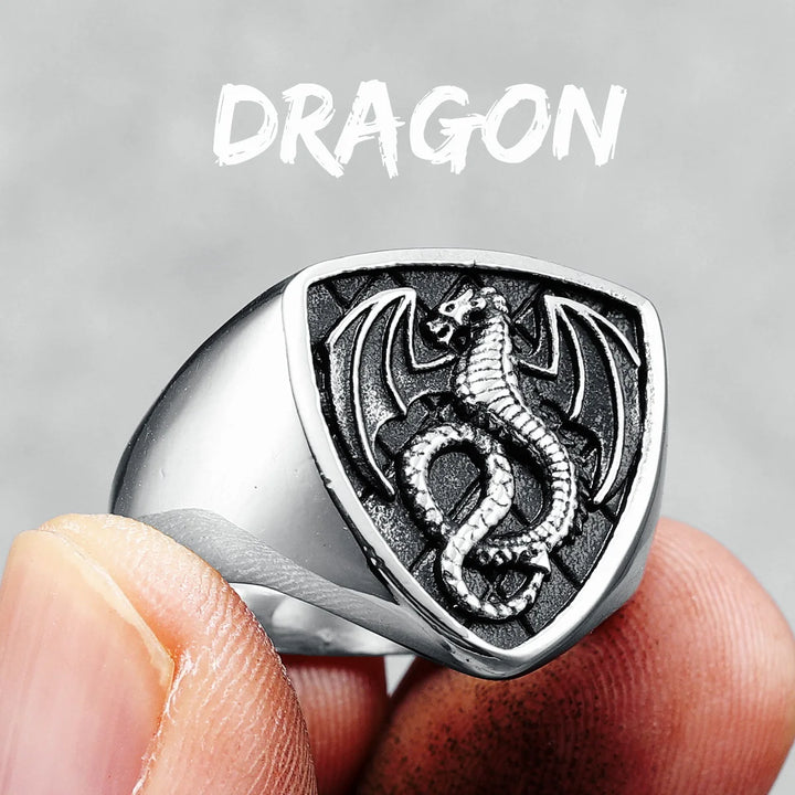 Anel Dragon Shield Aço Inox