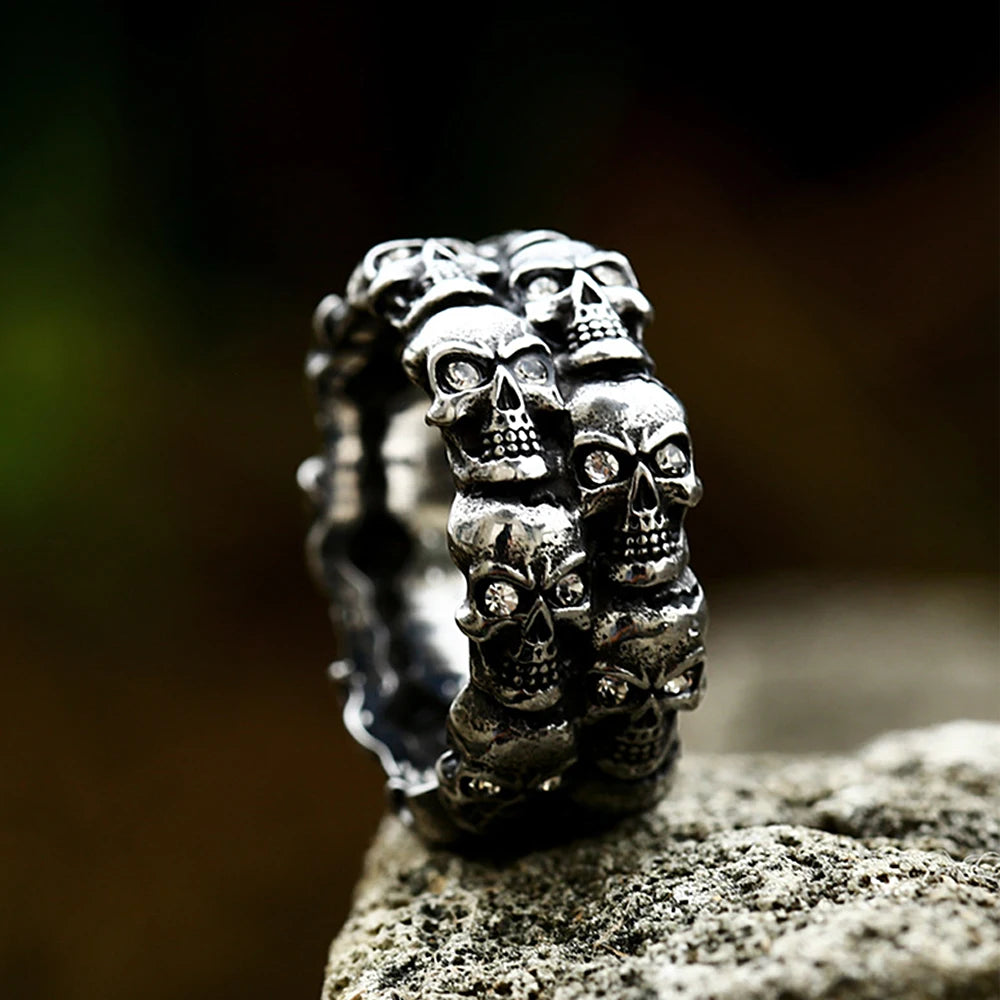 Anel Skull Punk Crystal Aço Inox