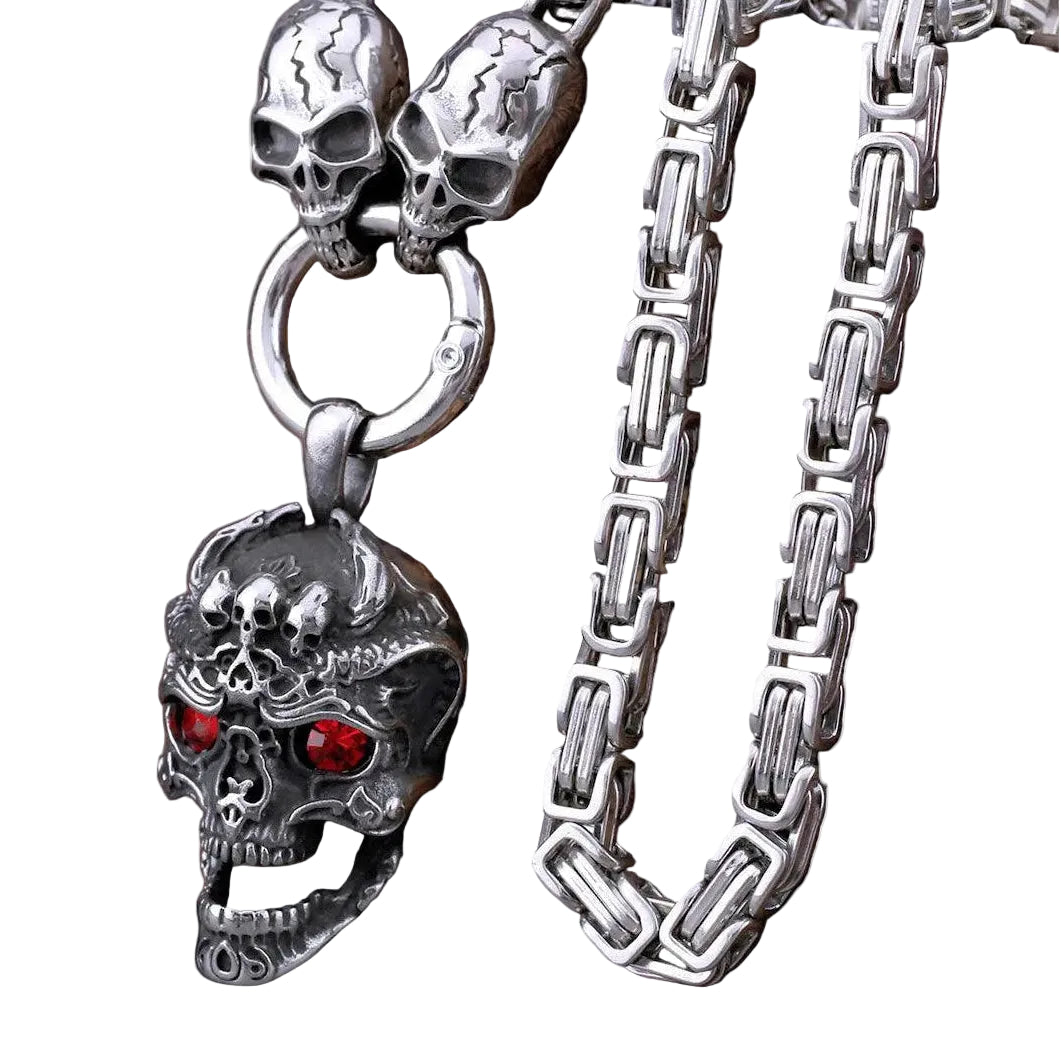 Colar Skull Eye Red Aço Inox - Rocktude