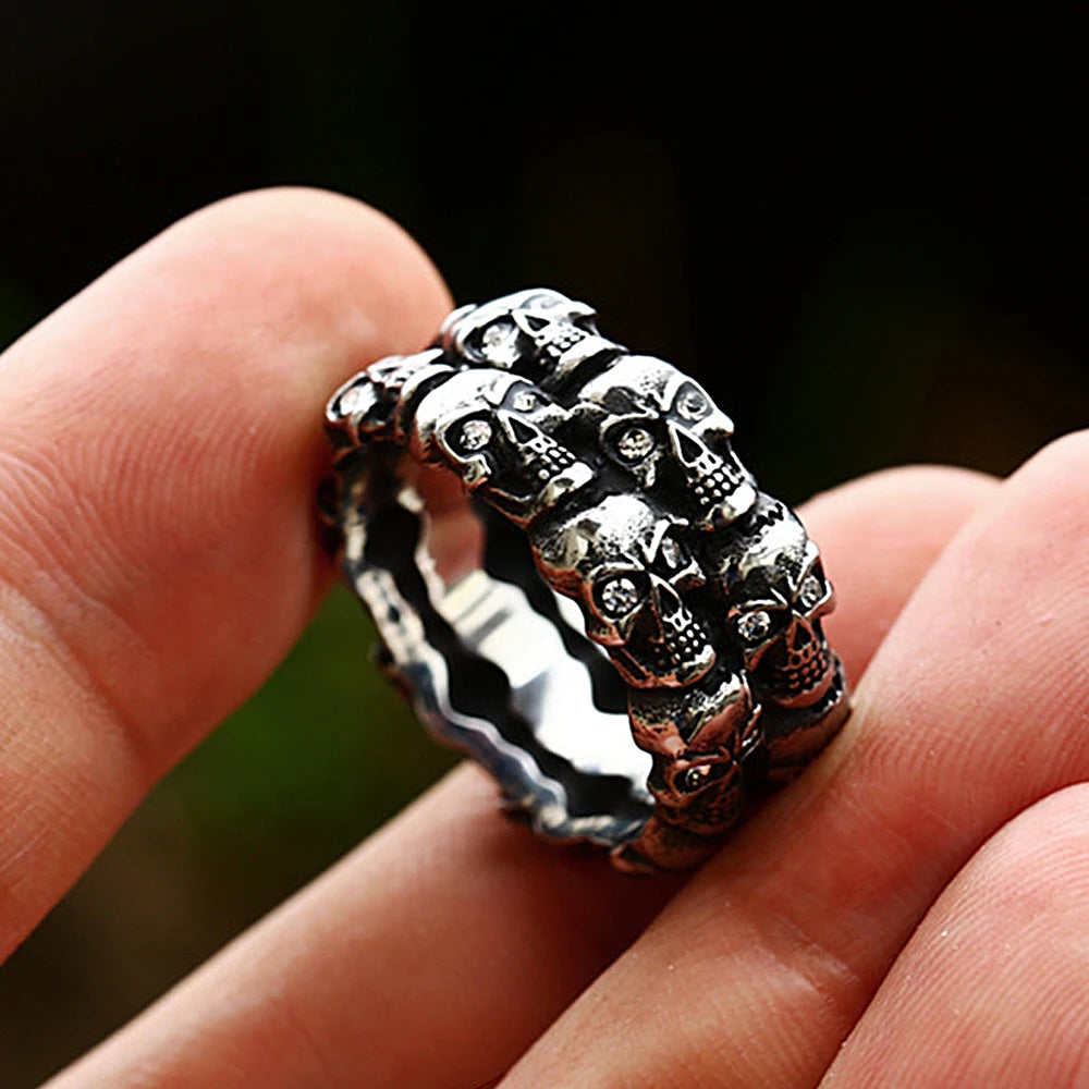 Anel Skull Punk Crystal Aço Inox | Rocktude