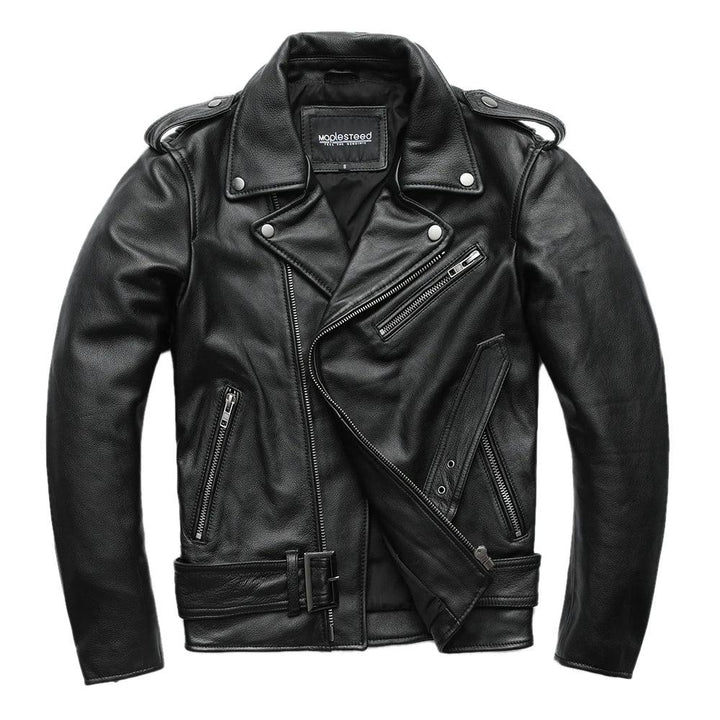 Jaqueta Couro Classica Motociclista Preta Masculina Rocktude