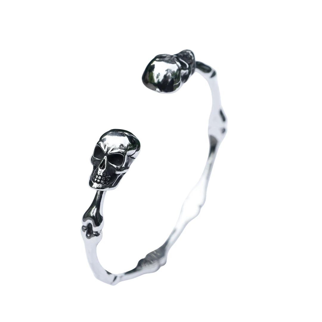 Pulseira Double Skull Ajustável Aço Inox - Rocktude
