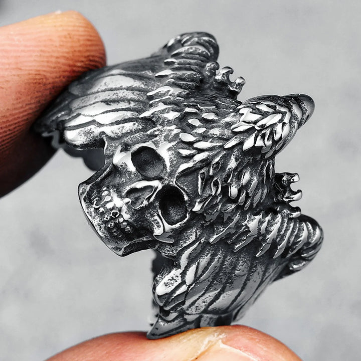 Anel Gothic Skull Asas Aço inox