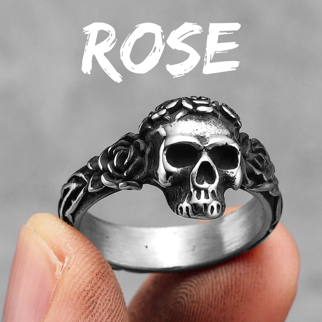 Anel Aliança Skull Rose Aço Inox
