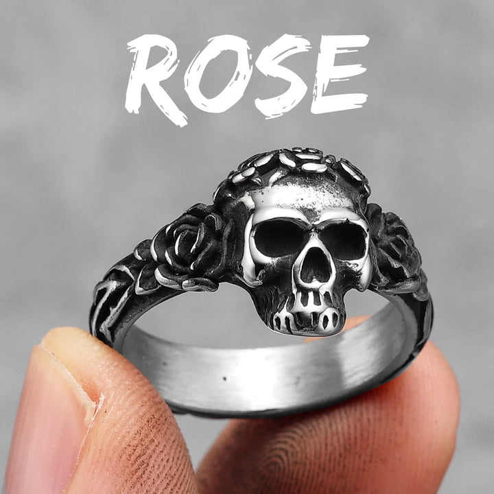 Anel Aliança Skull Rose Aço Inox