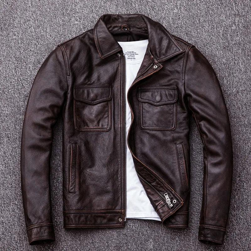 Jaqueta Couro Legitimo Vintage Masculina Rocktude - Costas