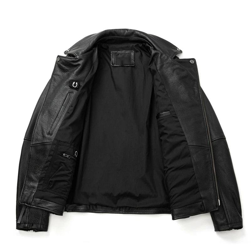 Jaqueta de Couro Masculina Biker Preta Moto Rocktude - Vista Lateral
