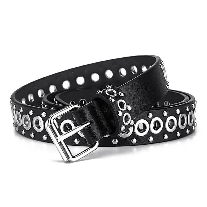 Cinto Couro Feminino Punk Holes