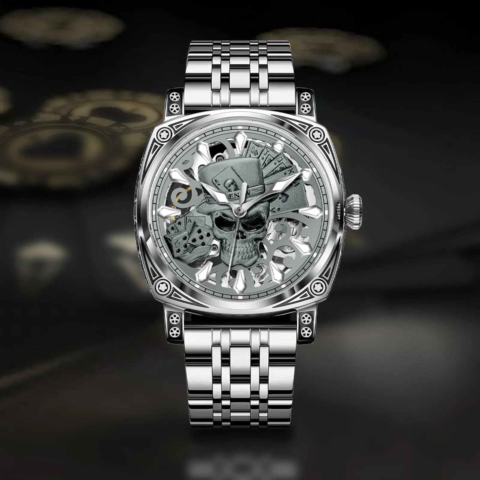 Relógio Skull Automático Aço Inoxidável