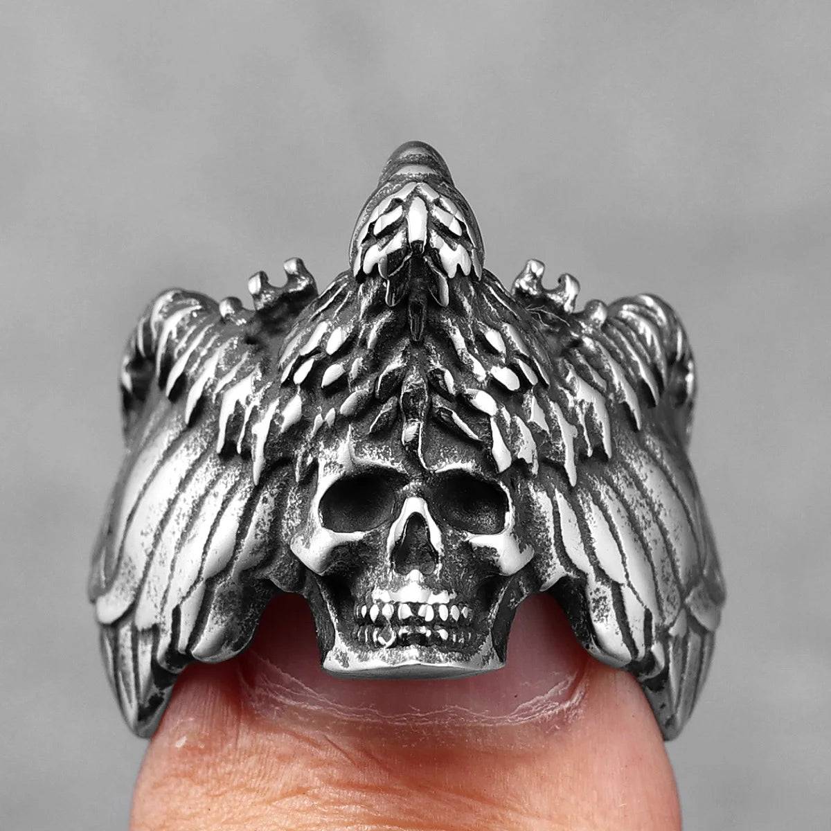 Anel Gothic Skull Asas Aço inox