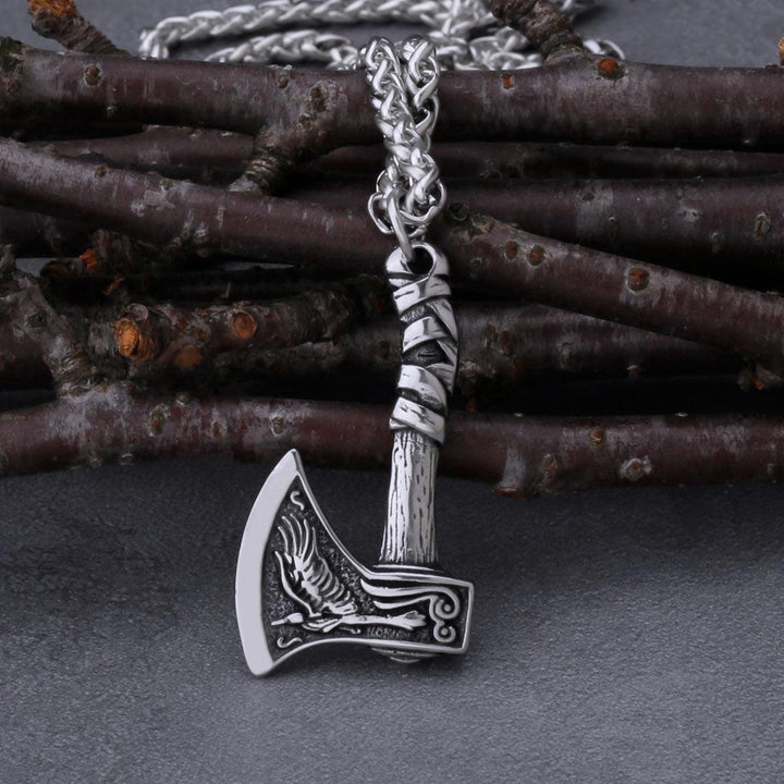 Colar Aço Inox Pingente Machado Viking Lobo - Rocktude