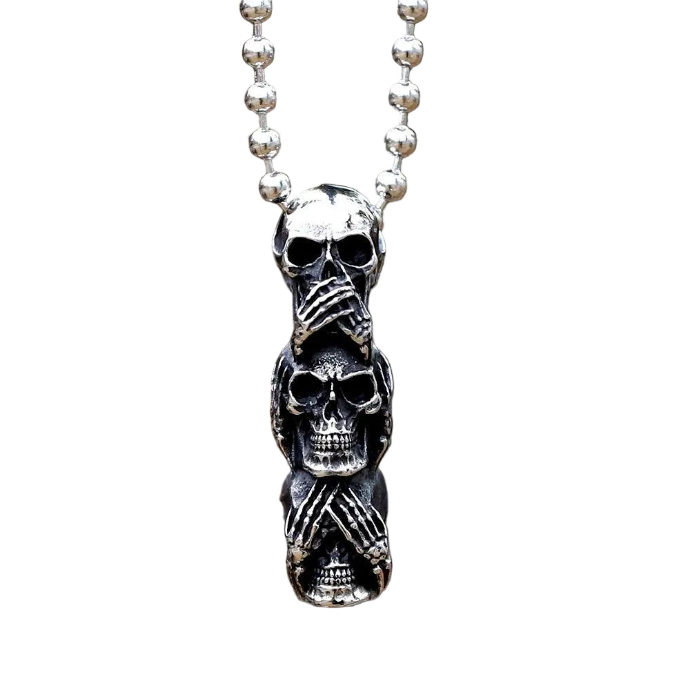 Colar Pingente Caveira Trio de Budas - Rocktude