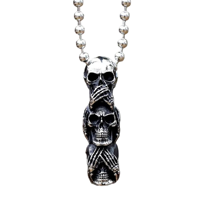 Colar Pingente Caveira Trio de Budas - Rocktude