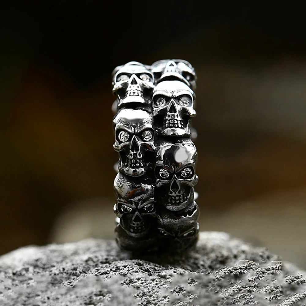 Anel Skull Punk Crystal Aço Inox
