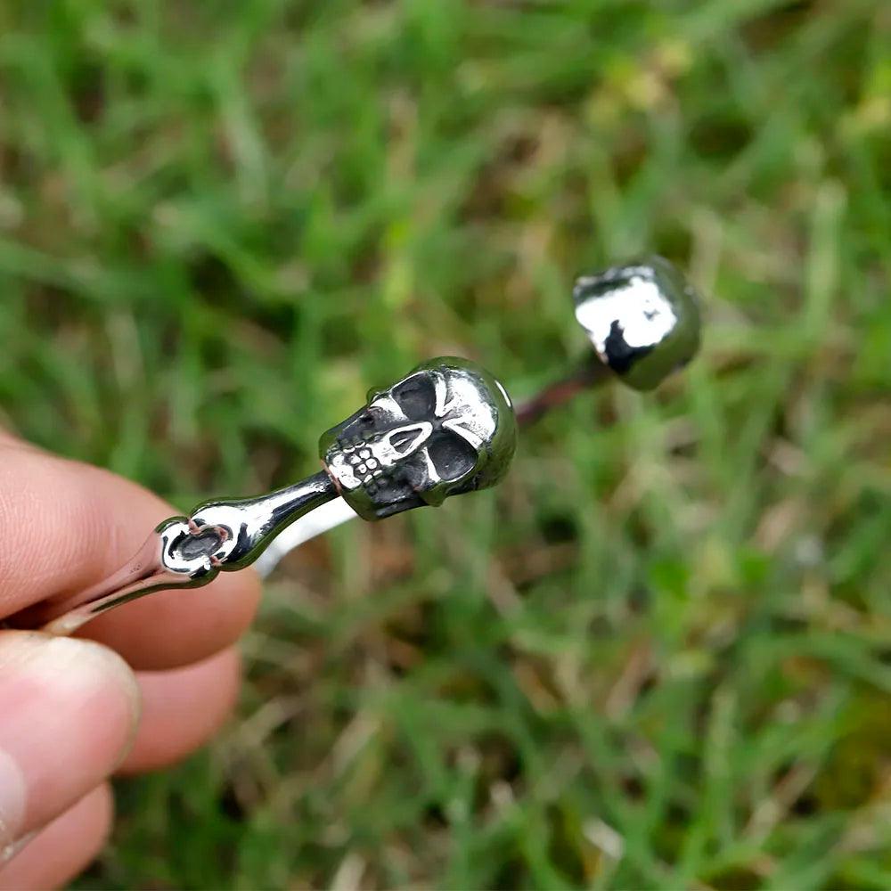 Pulseira Double Skull Ajustável Aço Inox - Rocktude