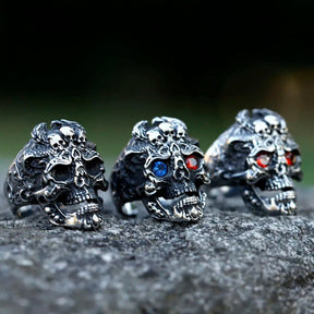 Anel Caveira Eyes Vermelhos - Rocktude