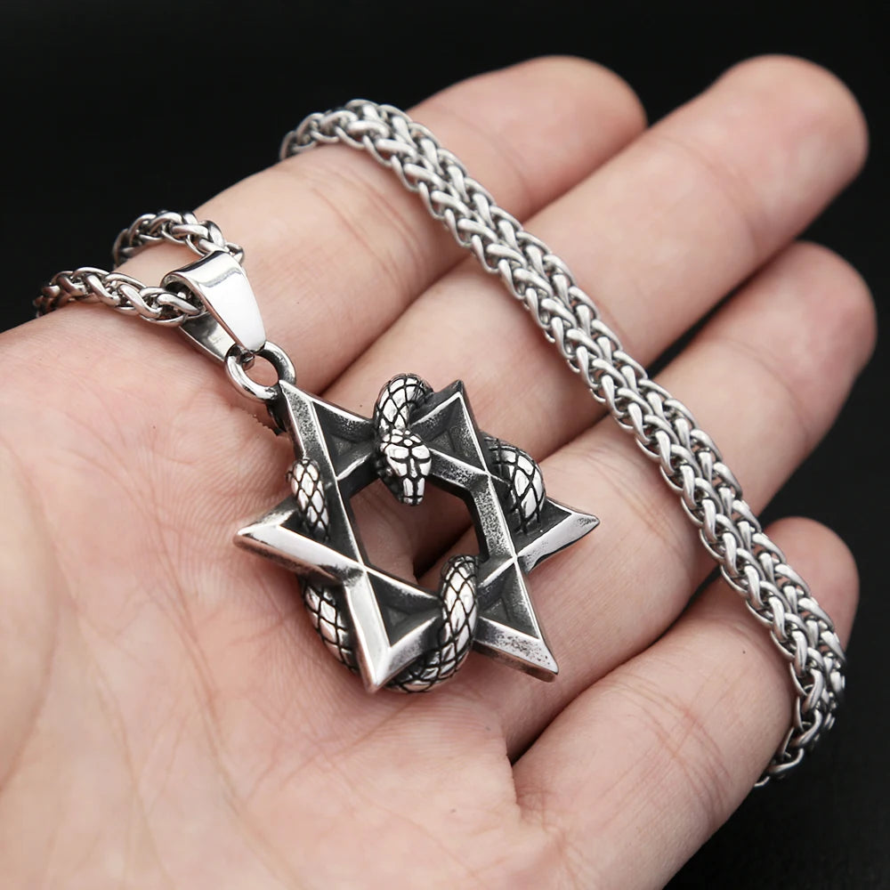 Colar estrela Davi serpente aço inox | Rocktude