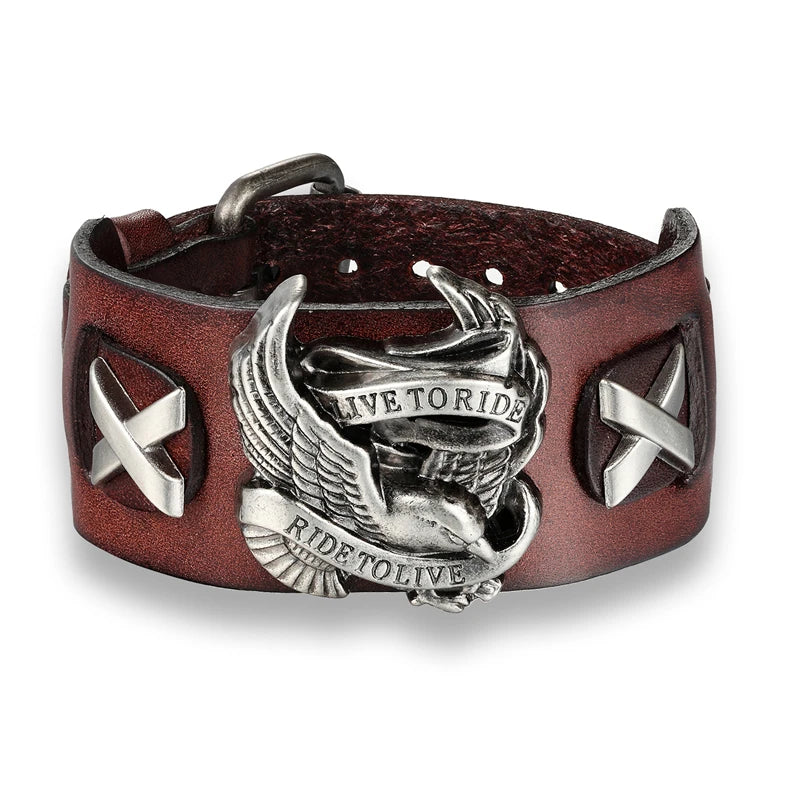 Pulseira Couro Águia Retrô Rocktude
