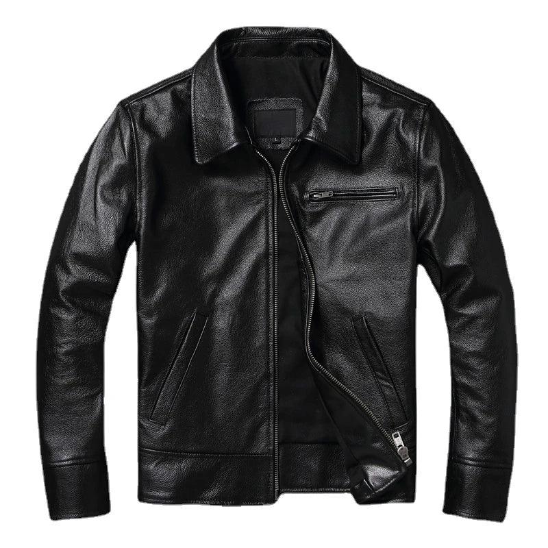 Jaqueta de Couro Lisa Masculina Preta Rocktude - Frente